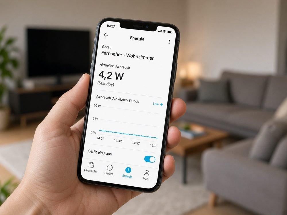 Smartphone zeigt Live-Stromverbrauch in der WattRadar App